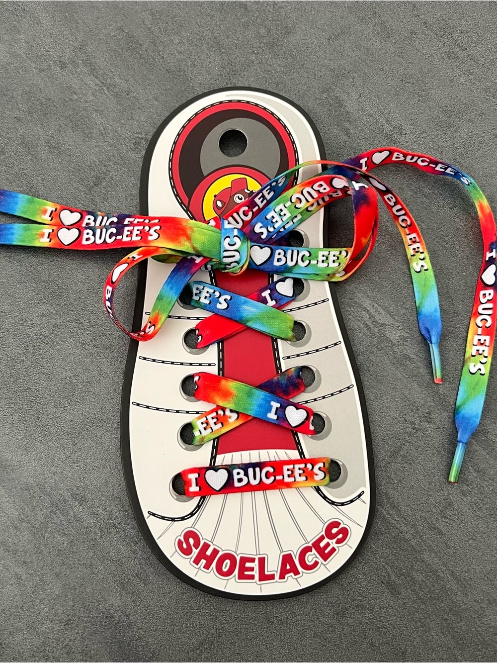 NEW Buc-ees Beaver I Heart Buc-ee’s Shoe Laces Set Of Two Laces Colorful Tie Dye